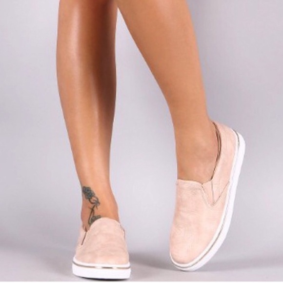 Blush Pink Snakeskin Slip On Sneakers - Picture 2 of 12